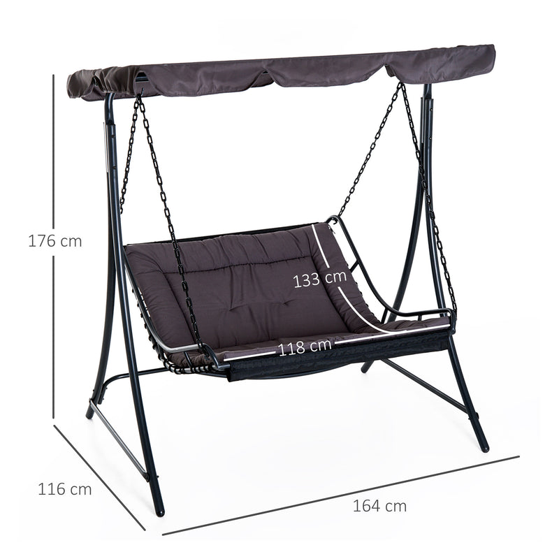Swing Chair Bed Canopy 2 Person Double Hammock Garden Bench Rocking Sun Lounger Outdoor Backyard Furniture with Cushion - Grey