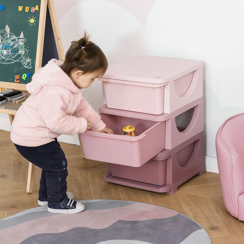 Kids Storage Units with Drawers 3 Tier Chest Vertical Dresser Tower Toy Organizer for Nursery Playroom Kindergarten Pink