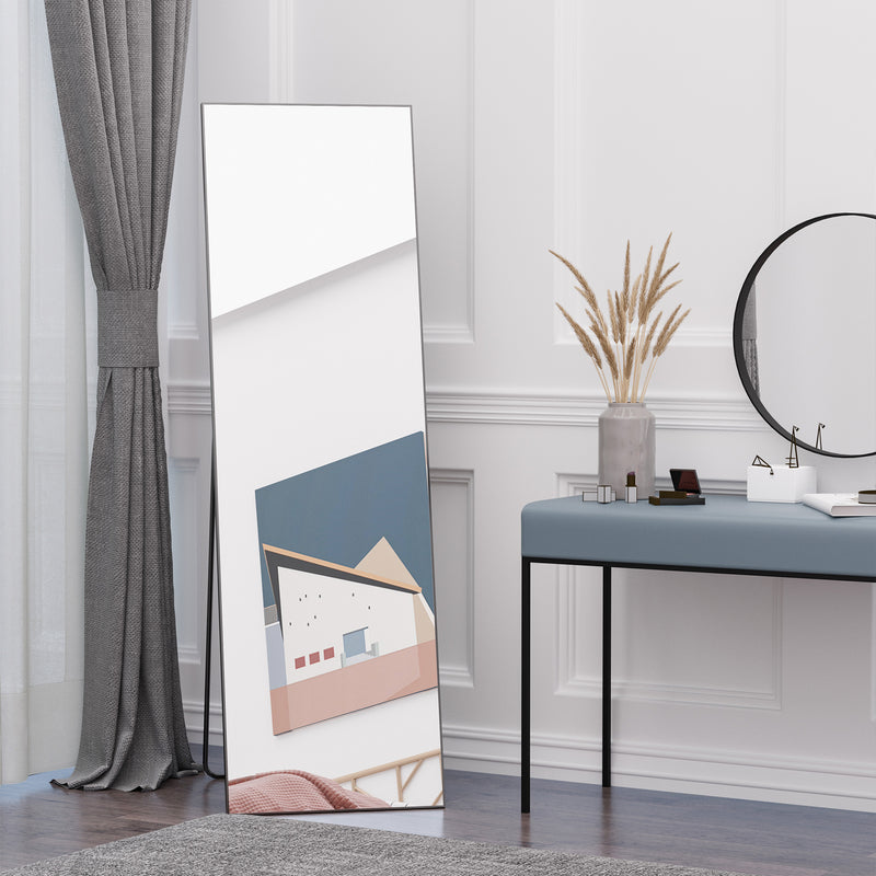 Full Length Dressing Mirror, Floor Standing or Wall Hanging, Aluminum Alloy Framed Full Body Mirror for Bedroom, Living Room, Black
