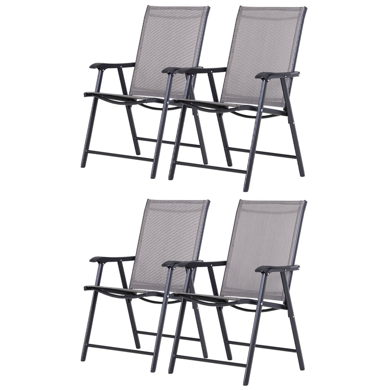 Set of 4 Folding Garden Chairs, Metal Frame Garden Chairs Outdoor Patio Park Dining Seat with Breathable Mesh Seat, Grey