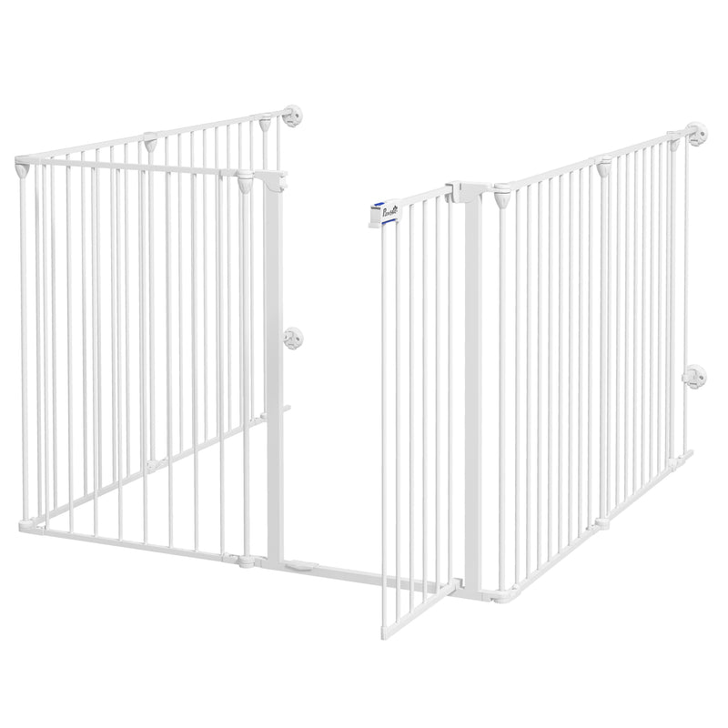 Dog Playpen, Foldable Dog Pen, Metal Rabbit Run, Pet Crate Fence with Door for Indoor and Outdoor, 90H x 123L x 102Wcm, White