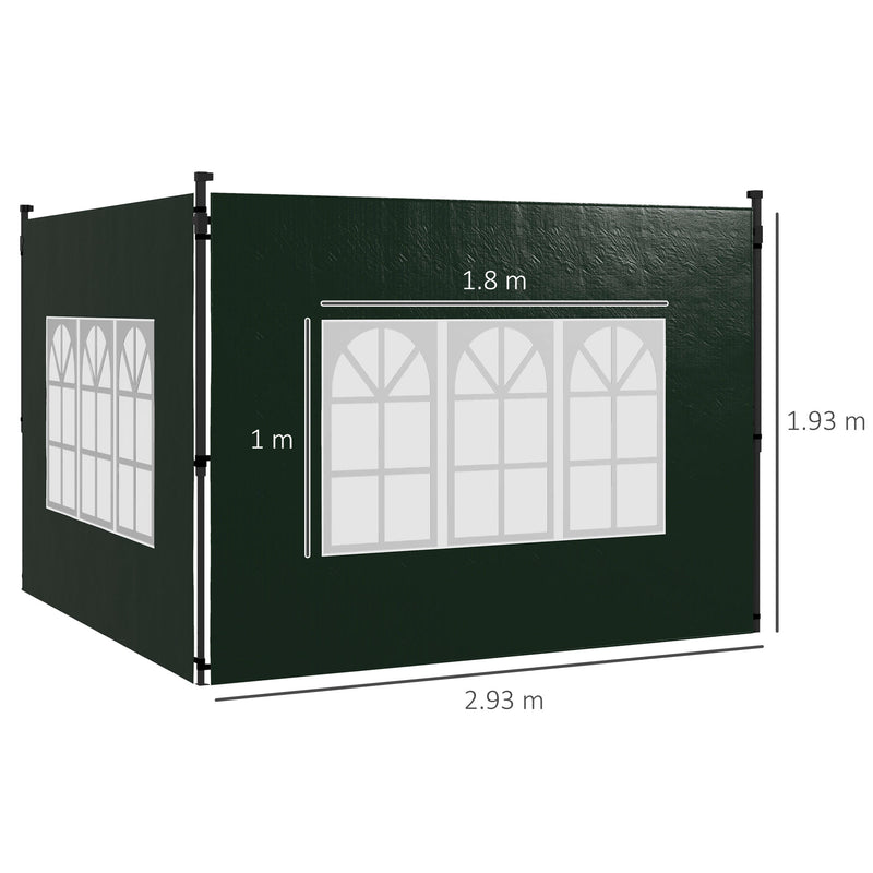 Gazebo Side Panels, Sides Replacement with Window for 3x3(m) or 3x6m Gazebo Canopy, 2 Pack, Green