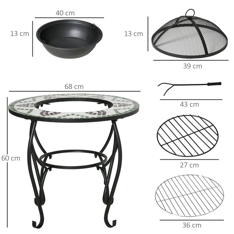 3-in-1 Outdoor Fire Pit, Garden Table with Cooking BBQ Grill, Firepit Bowl with Spark Screen Cover, Fire Poker for Backyard Bonfire Patio
