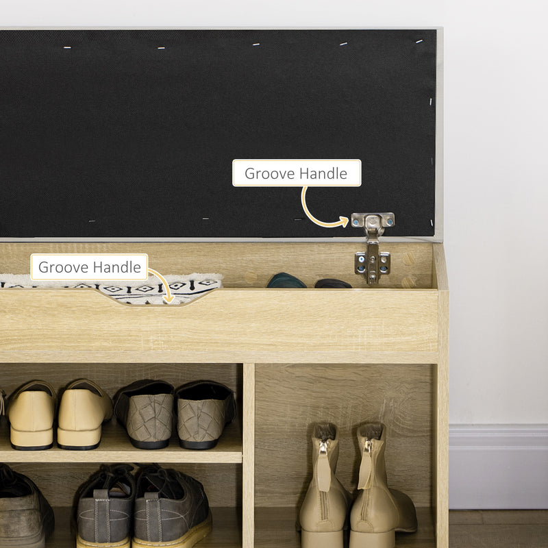 Shoes Cabinet Bench Hidden Storage Padded Seat Organiser Footwear Rack Hallway Oak Tone