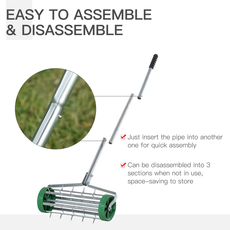 Garden Rolling Lawn Aerator Heavy Duty Steel Grass Roller w/ Adjustable Handle