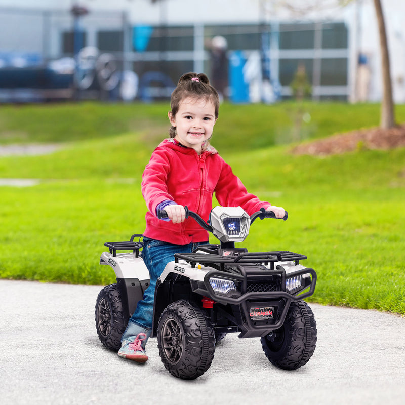 12V Kids Quad Bike with Forward Reverse Functions, Electric Ride On ATV with Music, LED Headlights, for Ages 3-5 Years - White