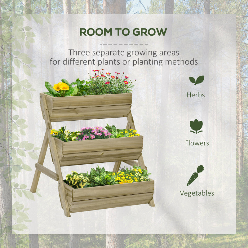 3 Tier Raised Garden Bed Wooden Elevated Planter Box Kit for Flower, Vegetable, Herb, 120 x 68 x 80cm, Green
