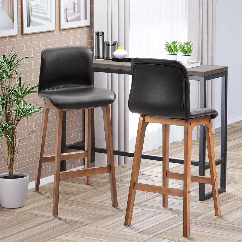 Modern Bar Stools Set of 2, PU Leather Upholstered Bar Chairs with Wooden Frame, Footrest for Home Bar, Dining Room