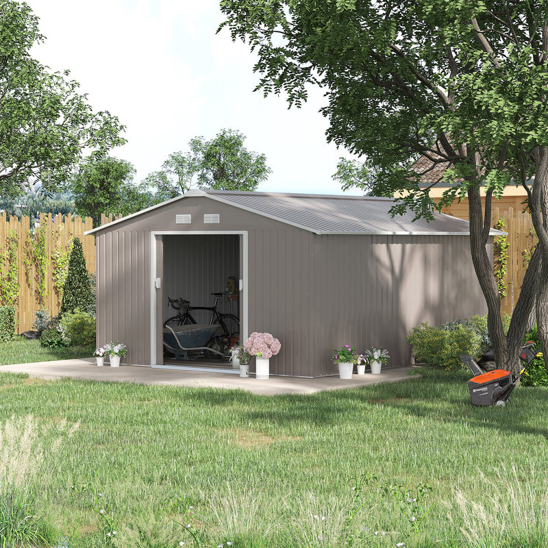 13 x 11ft Garden Metal Storage Shed Outdoor Storage Shed with Foundation Ventilation & Doors, Light Grey