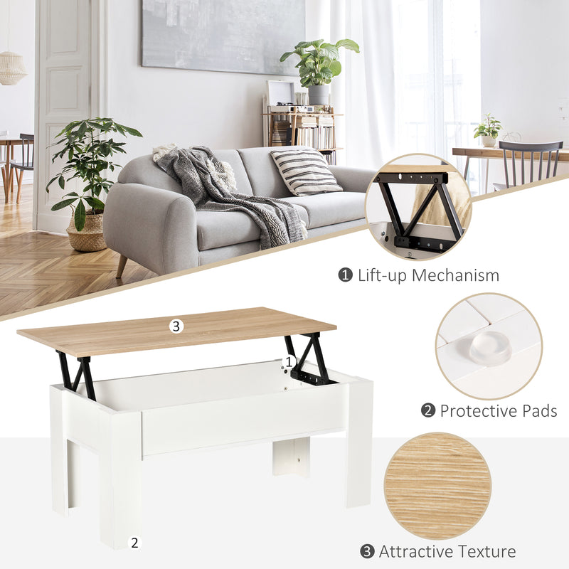Lift Top Coffee Table with Hidden Storage Compartment, Lift Tabletop Pop-Up Center Table for Living Room