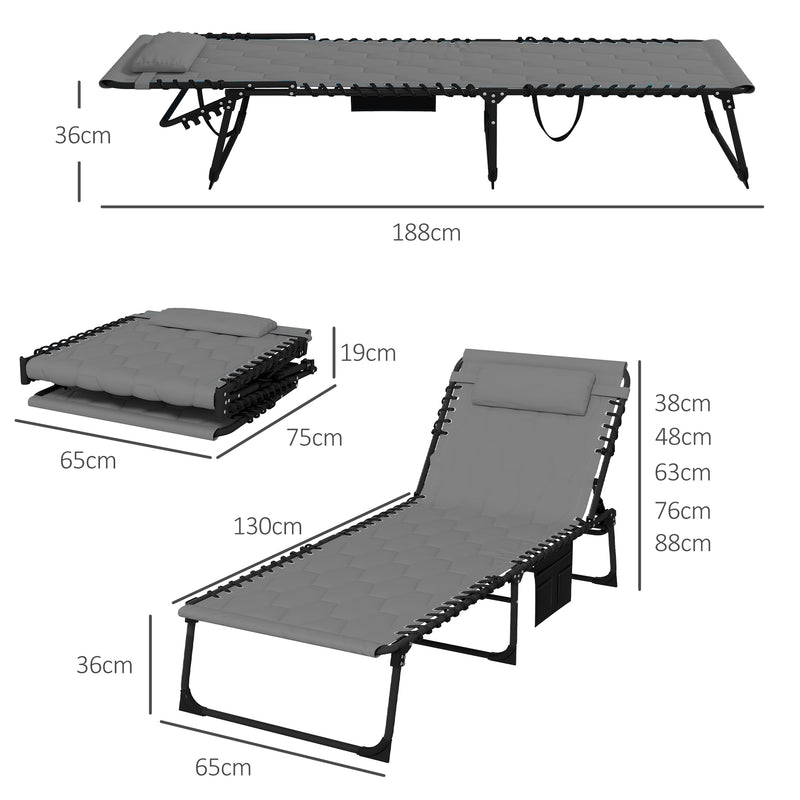 Foldable Sun Lounger with 5-level Reclining Back, Outdoor Tanning Chair w/ Padded Seat, Outdoor Sun Lounger with Side Pocket