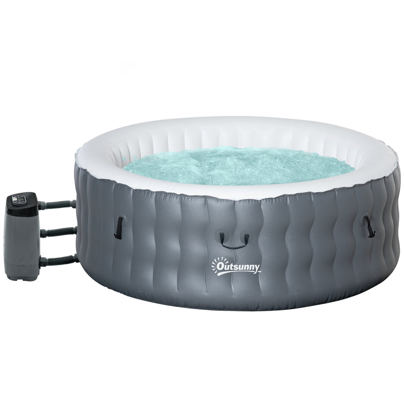 Round Hot Tub Inflatable Spa Outdoor Bubble Spa Pool with Pump, Cover, Filter Cartridges, 4 Person, Light Grey