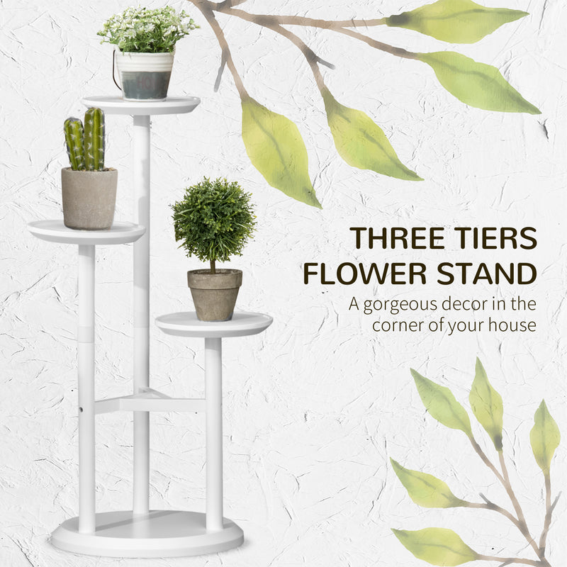 3-Tier Plant Stand, Plant Shelf Rack, Bamboo Display Stand, 46x46x86cm, White