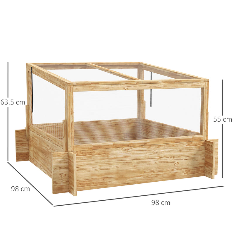 Outdoor Raised Garden Bed with Cold Frame Greenhouse and Openable Top, Wooden Elevated Planter Box for Vegetables, Flowers and Herbs, 98x98x63.5cm
