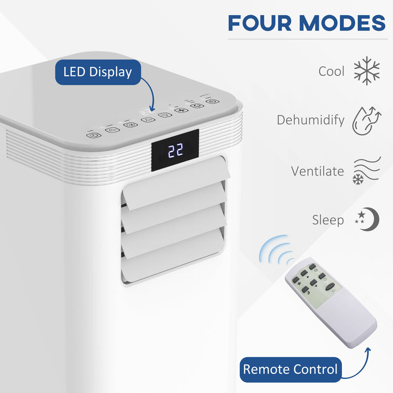 8000 BTU 4-In-1 Compact Portable Mobile Air Conditioner Unit Cooling Dehumidifying Ventilating w/ Fan Remote LED Display 24 Hr Timer Auto Shut