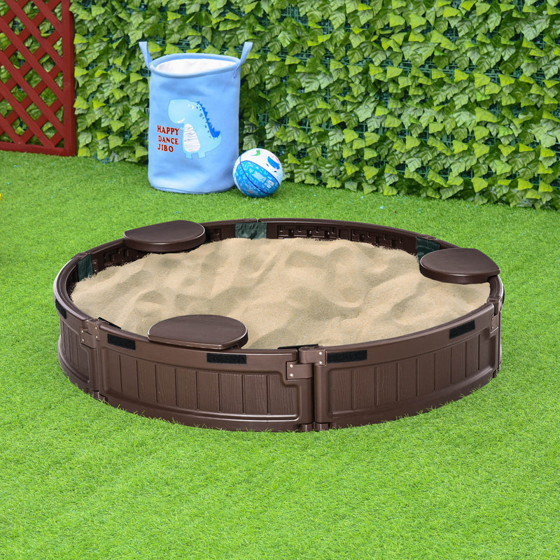 Kids Outdoor Round Sandbox w/ Waterproof Oxford Canopy Bottom Fabric Liner Children Playset for 3-12 years old Backyard Brown