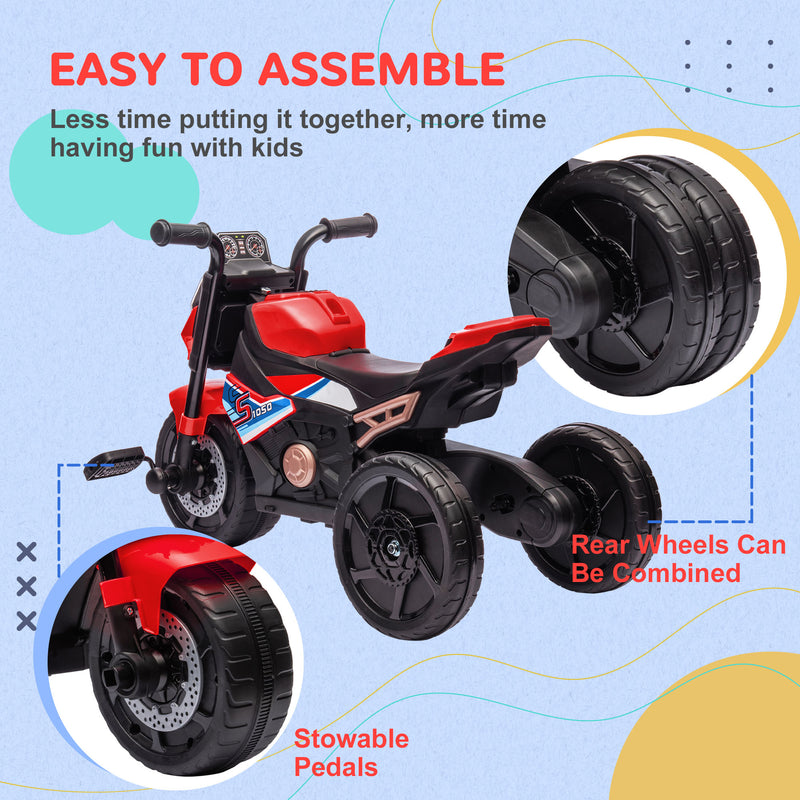 Motorcycle Design 3 in 1 Toddler Trike, Sliding Car, Balance Bike with Headlight, Music, Horn, Red
