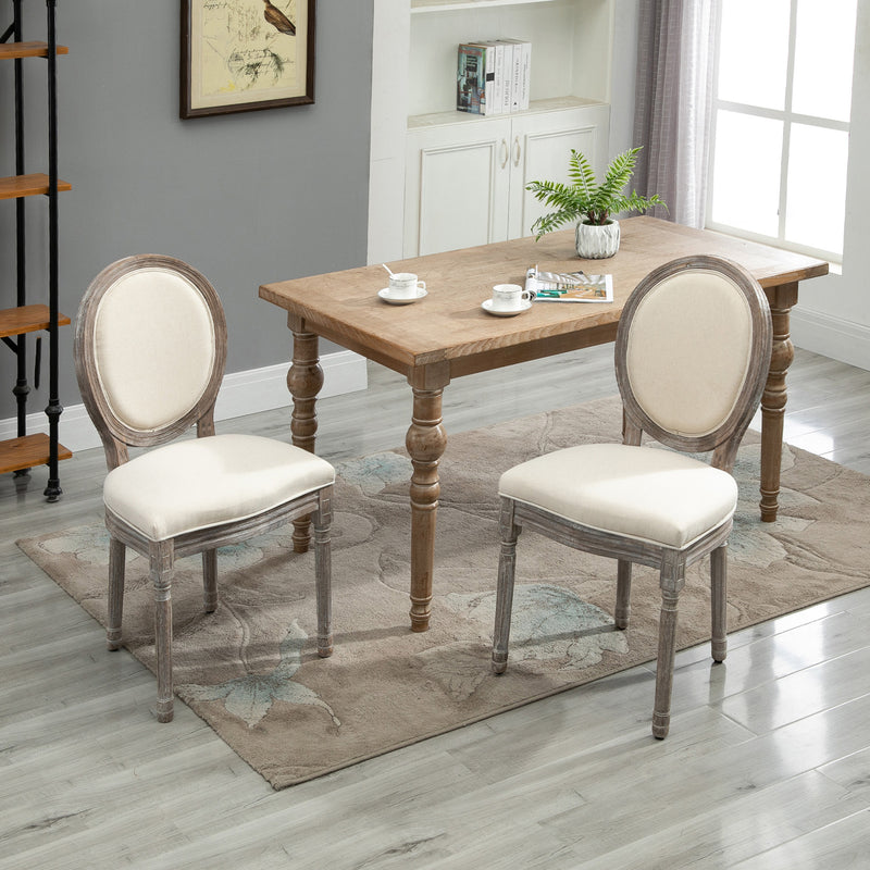 Dining Chairs Set of 2, French-Style Kitchen Chairs with Padded Seats Wood Frame and Brushed Curved Back, Cream White
