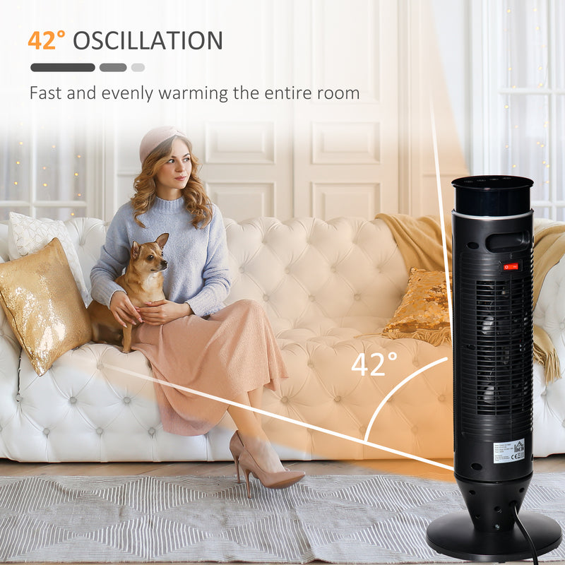 Ceramic Tower Indoor Space Heater Electric Floor Heater w/ 2 Heat and Fan 1000W/2000W, Oscillation, Remote Control, Timer for Bathroom Office