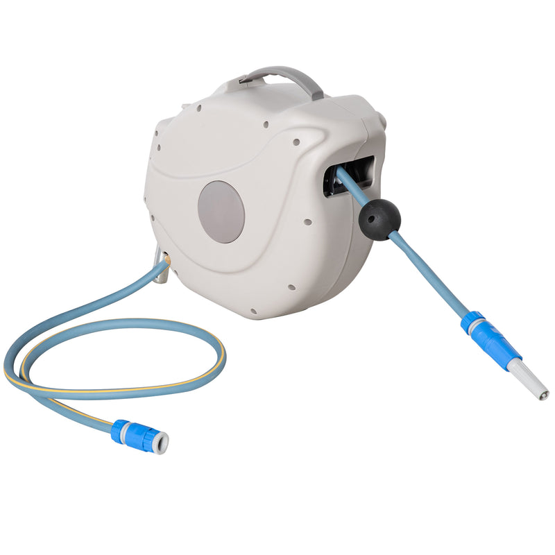 Retractable Hose Reel w/ Any Length Lock, Auto Rewind Slow Return System, and 180° Swivel Wall Mounted Bracket, 20m+1.5m