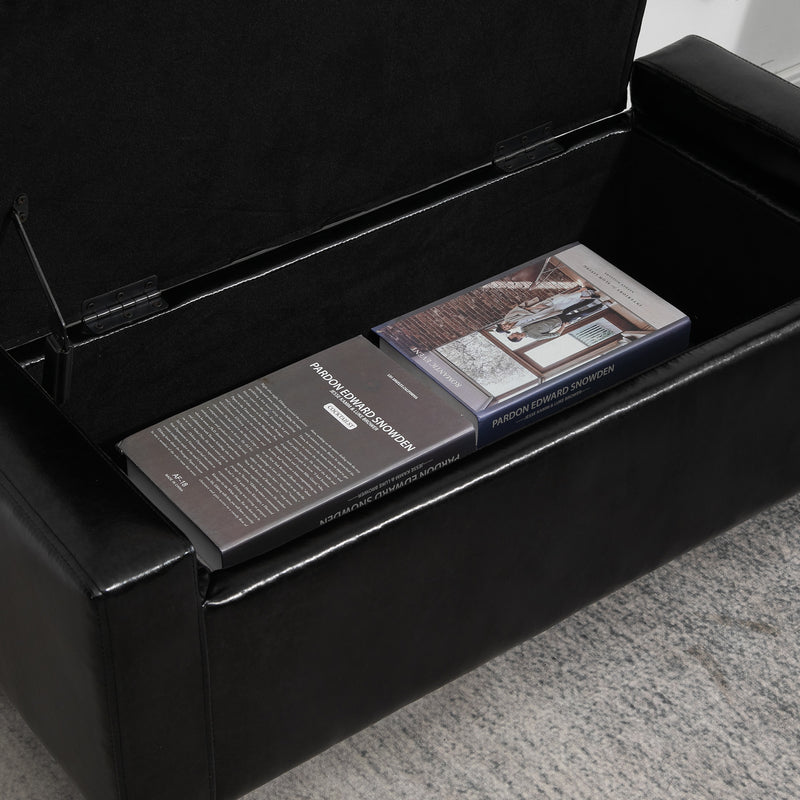 PU Leather Storage Ottoman Bench Storage Chest Tufted Ottoman Cube w/ Flipping Top 92L x 40W x 40H cm Black