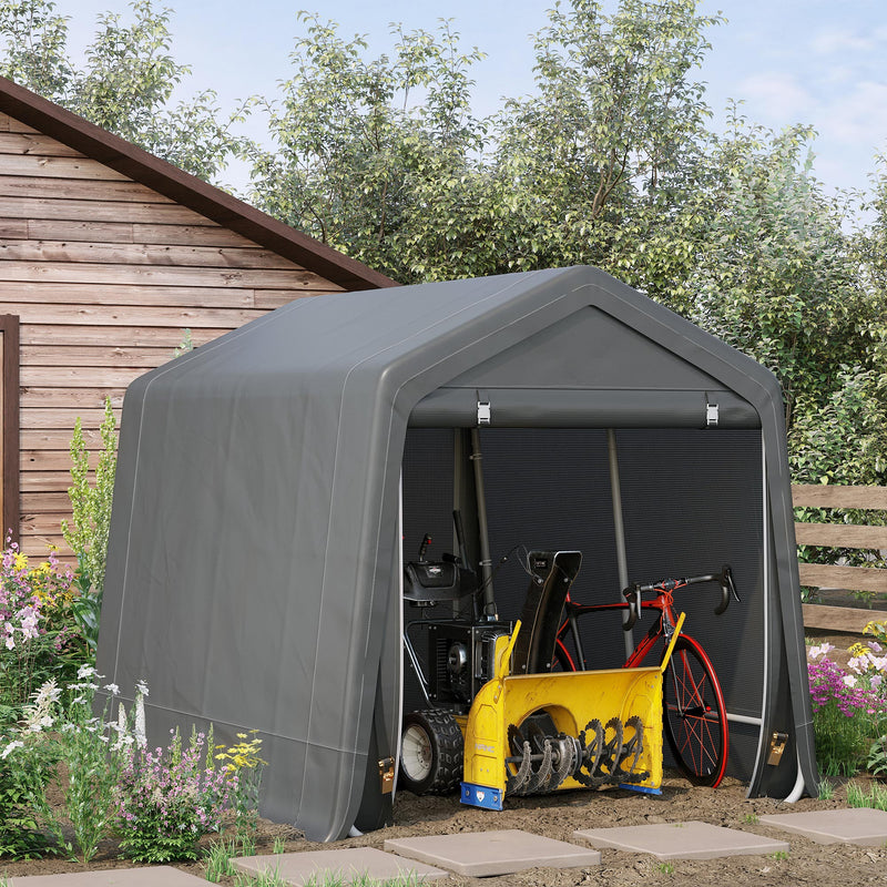 Garden Storage Tent, Heavy Duty Bike Shed, Patio Storage Shelter w/ Metal Frame and Double Zipper Doors, 2.8m x 2.4m x 2.4m, Dark Grey