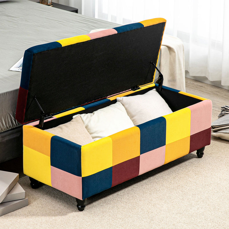 114 x 47 x 47cm Velvet Storage Ottoman, Button-tufted Footstool Box, Toy Chest with Lid for Living Room, Bedroom, Multicoloured