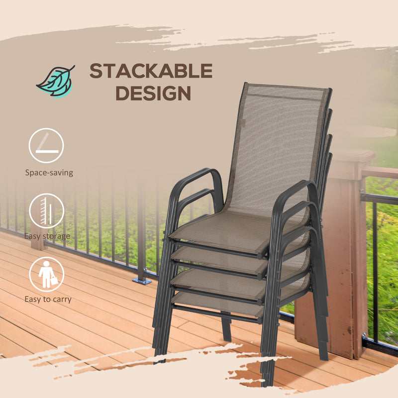 4 Pieces Garden Chairs, Stackable Outdoor Dining Chair, Grey