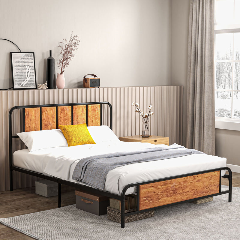 Industrial Style King Bed Frame with Curved Headboard & Footboard