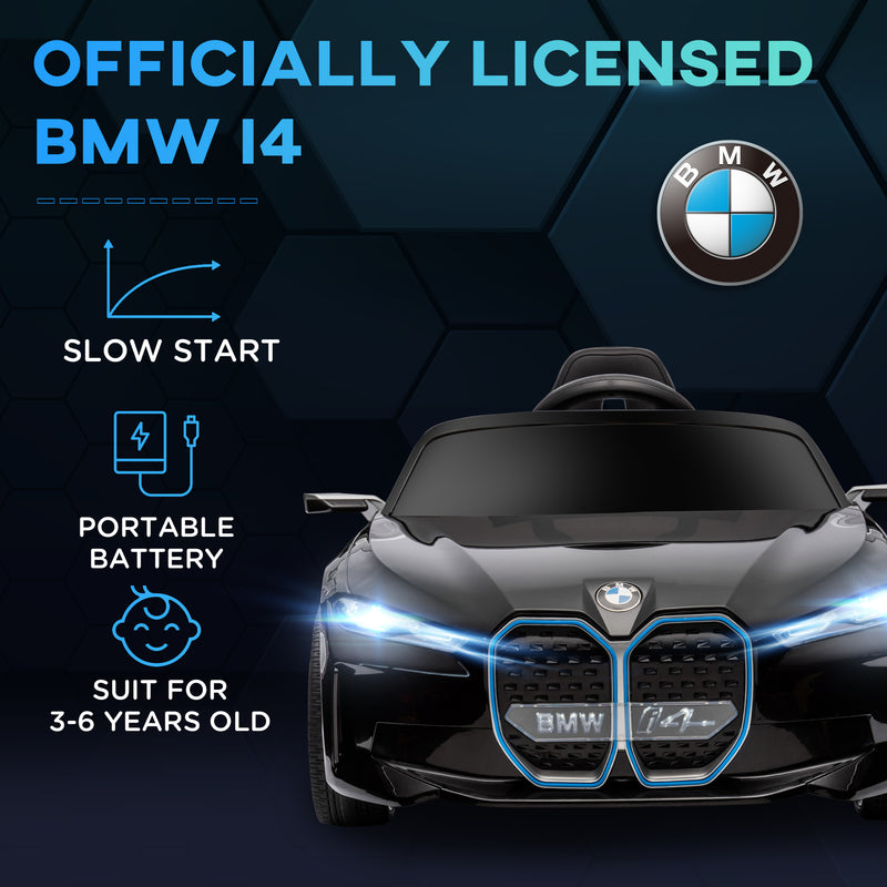 BMW i4 Licensed 12V Kids Electric Ride on Car w/ Remote Control, Powered Electric Car w/ Portable Battery, Music, Horn, Headlights