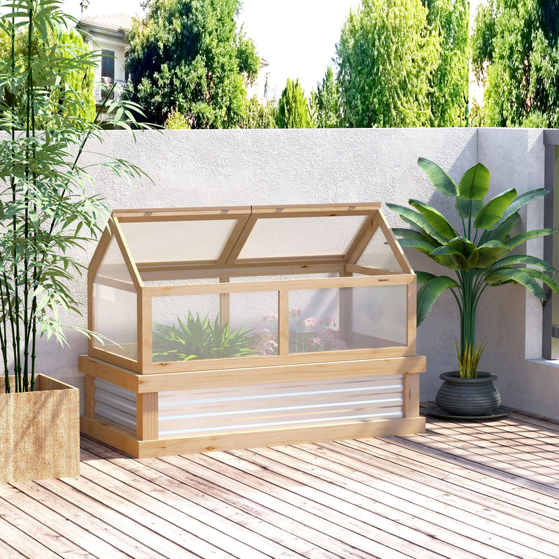 Raised Garden Bed with Greenhouse Top, Garden Wooden Cold Frame Greenhouse Flower Planter Protection, 122x 61 x 81.7cm, Natural