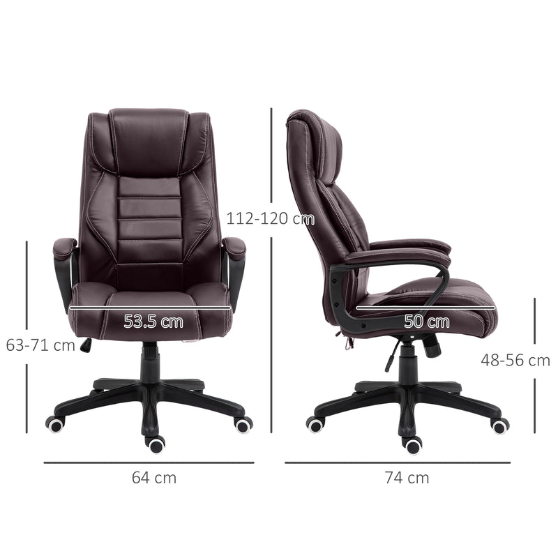 High Back Executive Office Chair 6- Point Vibration Massage Extra Padded Swivel Ergonomic Tilt Desk Seat, Brown