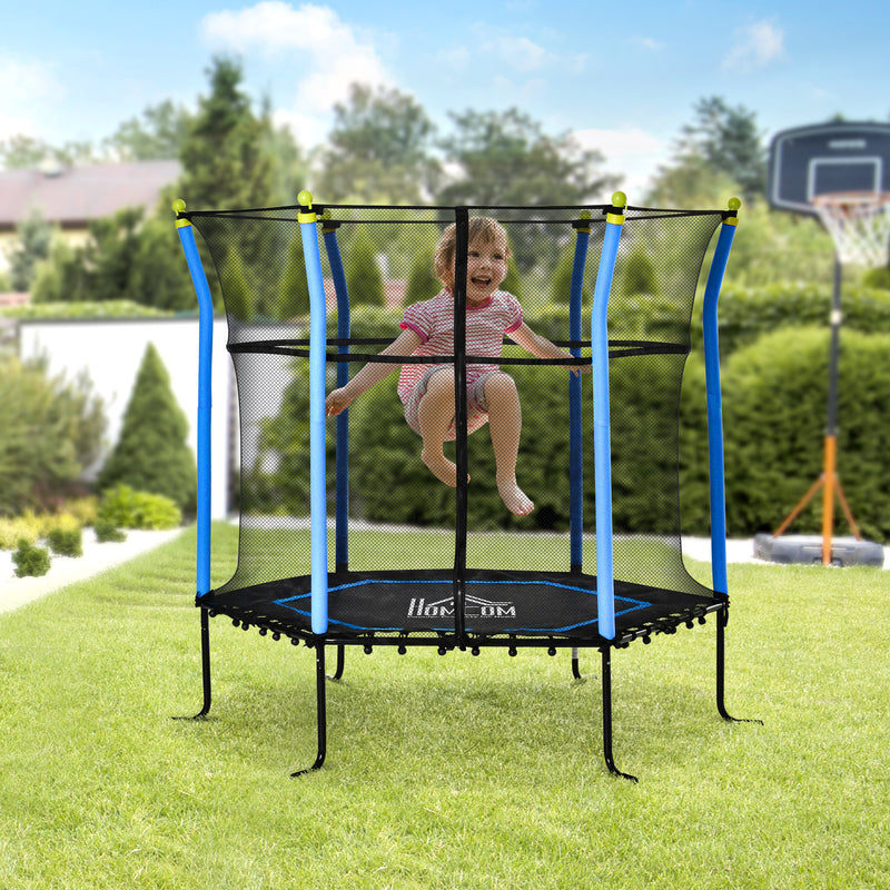5.2FT / 63 Inch Kids Trampoline With Enclosure Net Mini Indoor Outdoor Trampolines for Child Toddler Age 3 - 10 Years Blue