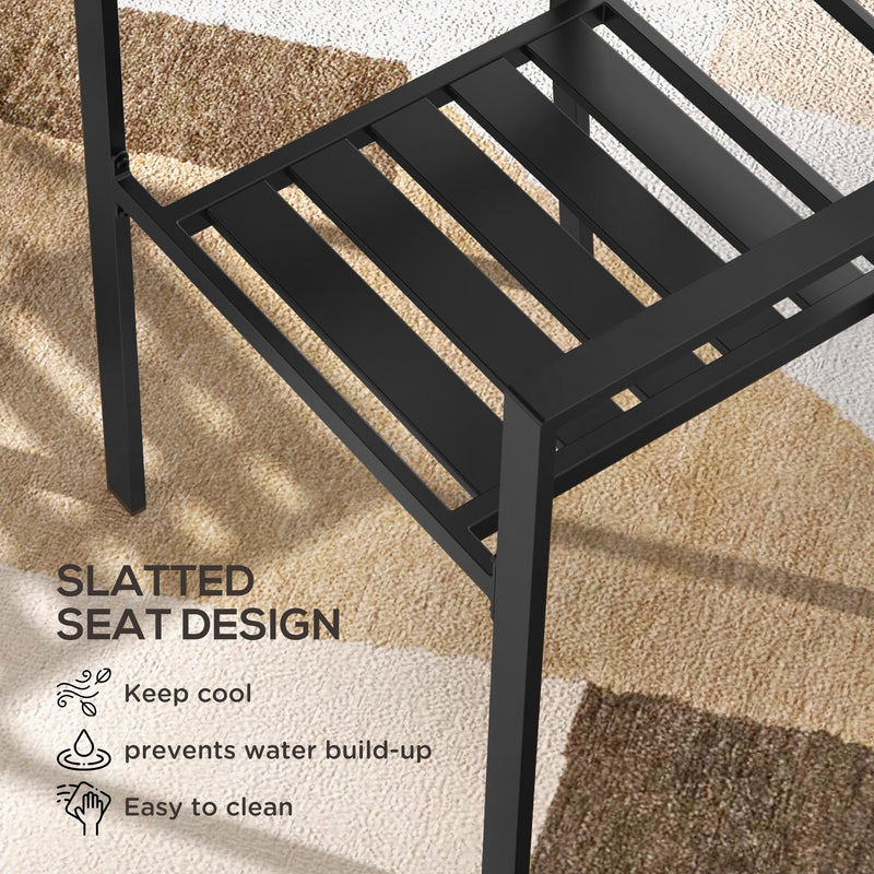 Patio Dining Chairs with Metal Slatted Design, Black