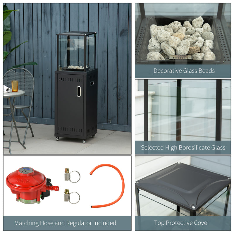 9KW Gas Patio Heater with Lava Rocks, Freestanding Heater Real Flame Propane Heater with Wheels, Dust Cover, Regulator and Hose