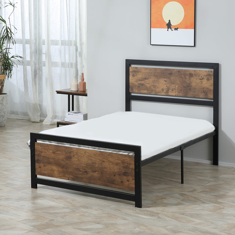 Industrial Style Single Metal Bed Frame with Headboard & Footboard