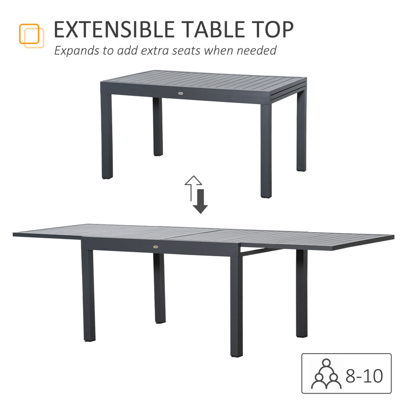 Extendable Garden Table, 10 Seater Outdoor Dining Table with Aluminium Frame for Lawn, Balcony and Backyard, Grey