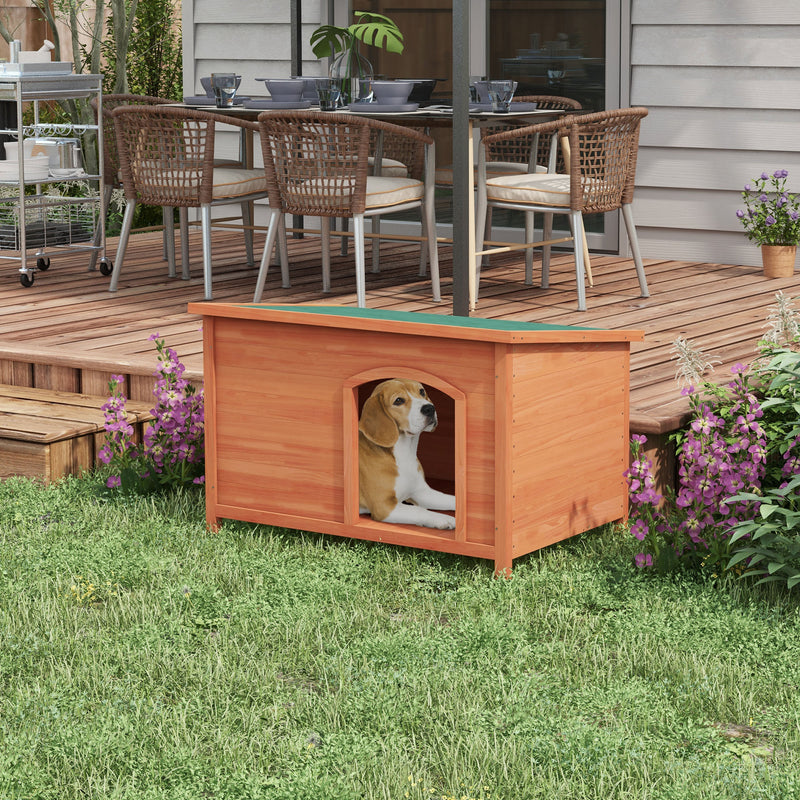 Wooden Dog Kennel, Outdoor Pet House, with Removable Floor, Openable Roof, Water-Resistant Paint - Natural Wood Tone