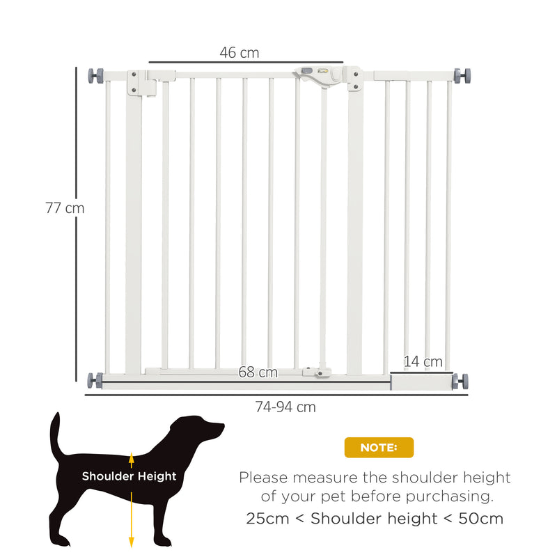 Metal 74-94cm Wide Adjustable Dog Gate White