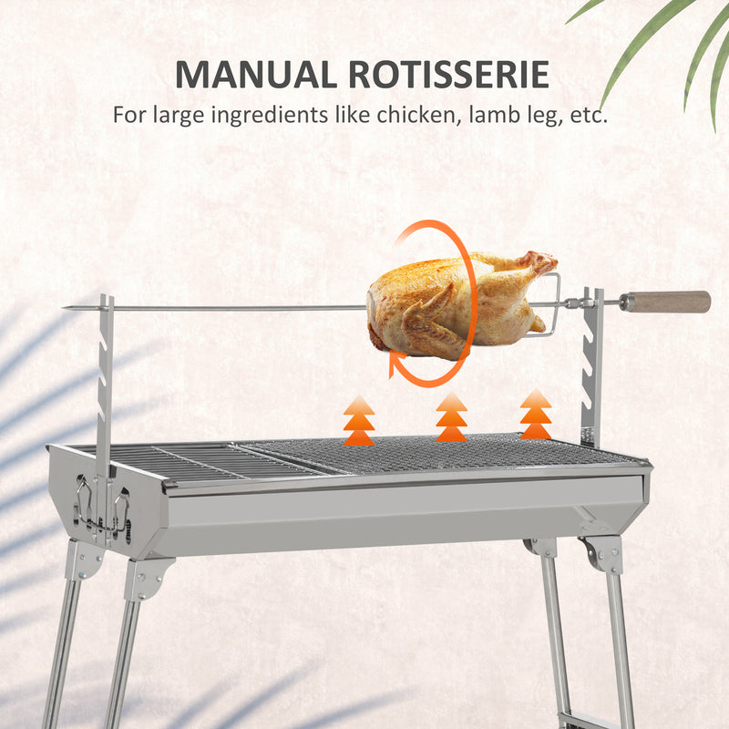 Charcoal Grill Portable BBQ Rotisserie Roaster with Foldable Legs, Chicken Spit Roast Machine for Outdoor Picnic Camping