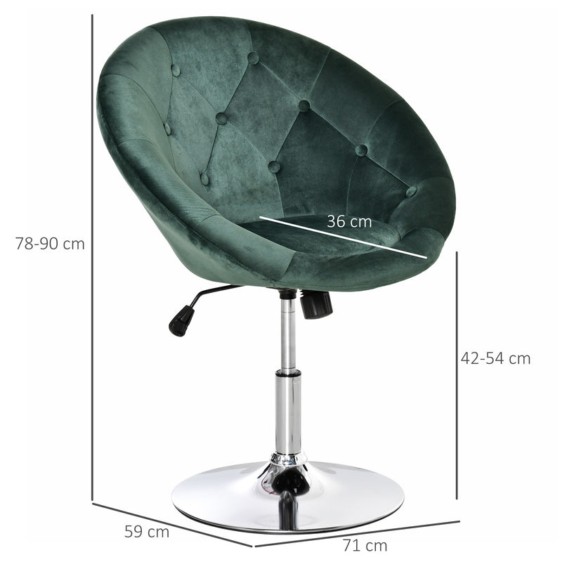 Modern Dining Height Bar Stool Velvet-Touch Tufted Fabric Adjustable Height Armless Tub Chair with Swivel Seat, Green