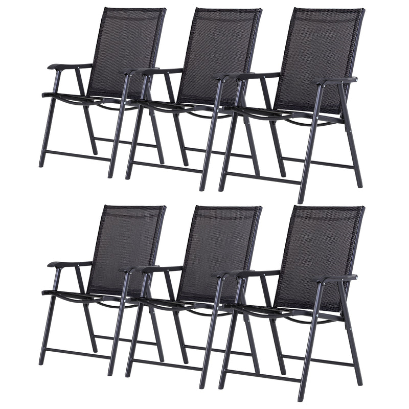 Set of 6 Folding Garden Chairs, Metal Frame Garden Chairs Outdoor Patio Park Dining Seat with Breathable Mesh Seat, Black