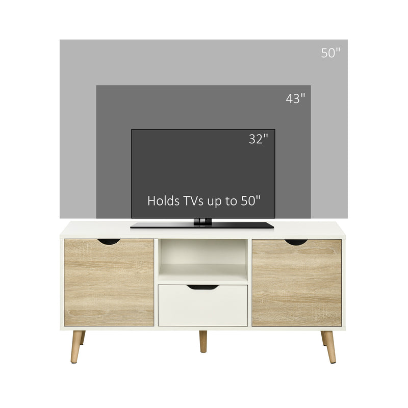 TV Stand Cabinet for TVs up to 50 Inch, Entertainment Center with Storage Drawer for Living Room and Bedroom, Natural