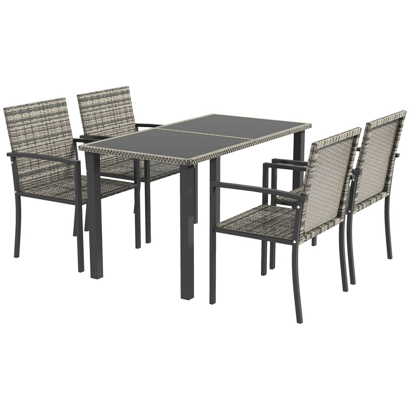 Outdoor Dining Set 5 Pieces Patio Conservatory with Tempered Glass Tabletop,4 Dining Chairs - Mixed Grey