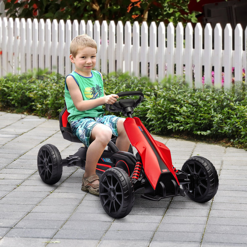 Children Pedal Go Kart, Kids Ride on Racer w/ Adjustable Seat, Shock Absorption EVA Tyres, Handbrake, for Kids Aged 3-8, Red
