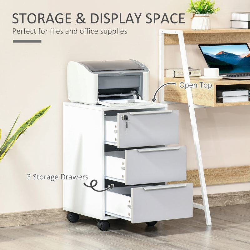 3-Drawer Locking File Cabinet Mobile Chest of Drawers Side Table on Wheels for Home Office, Bedroom and Living room