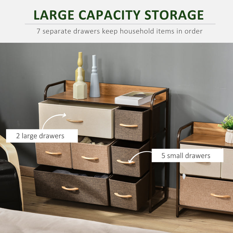 7-Drawer Dresser, Fabric Chest of Drawers, 3-Tier Storage Organizer for Bedroom Hallway Entryway, Tower Unit with Steel Frame Wooden Top