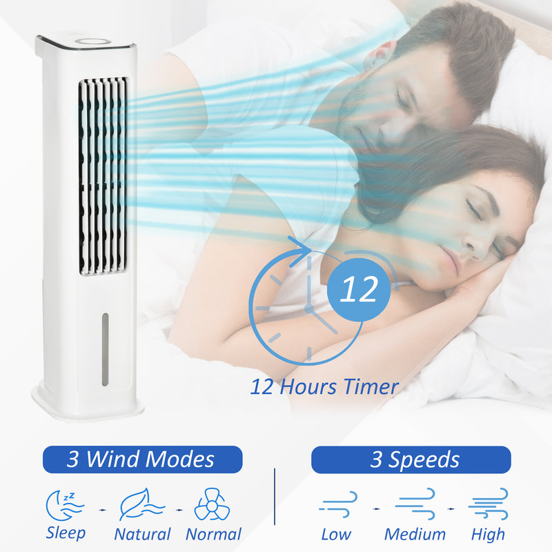 Evaporative Air Cooler, Oscillating Ice Cooling Fan with 3 Modes, 3 Speeds, Remote Control, Timer, and Oscillation, White