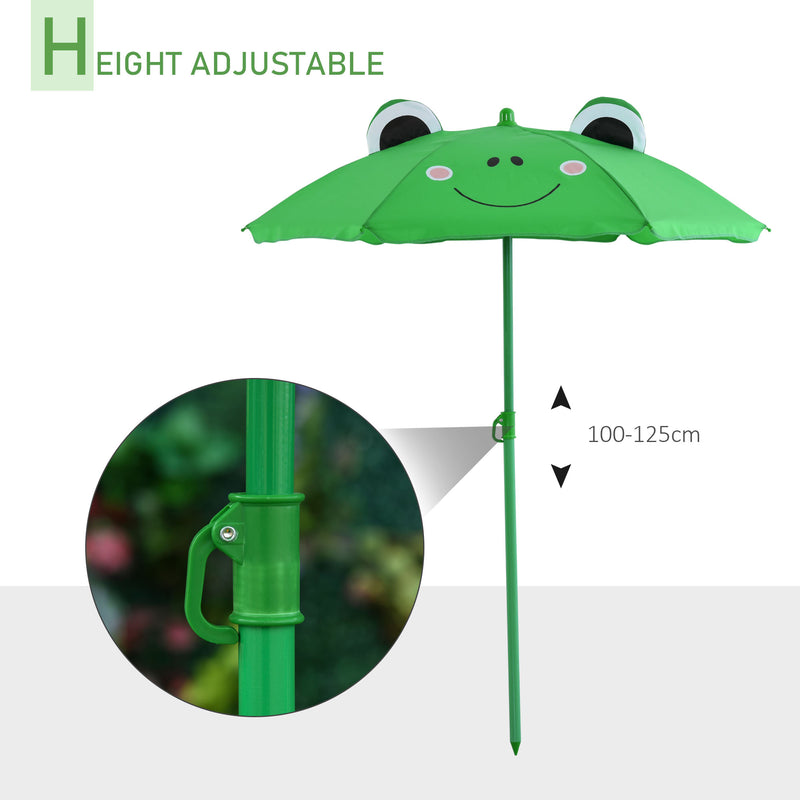 Kids Folding Picnic Table and Chair Set Frog Pattern with Removable & Height Adjustable Sun Umbrella, Green