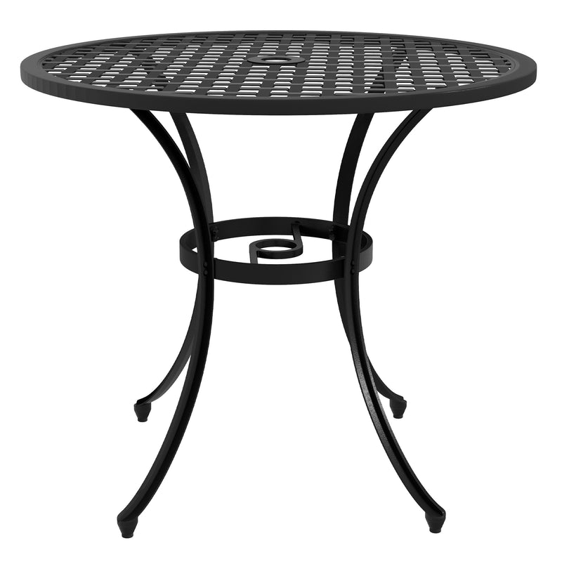 Cast Aluminium Bistro Table with Umbrella Hole, 85cm Round Garden Table, Patio Table for Balcony, Poolside, Black